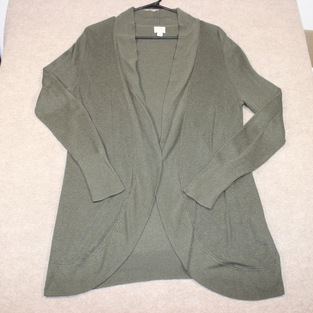 A New Day Olive Green Ribbed Open Front Cardigan Sweater XXL Shawl Collar